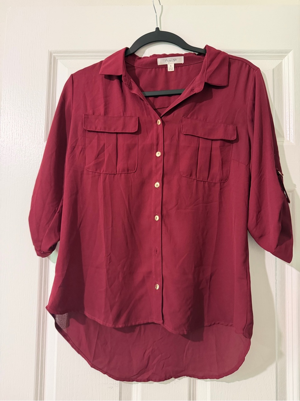 Active USA Women's Burgundy Button-Front Blouse